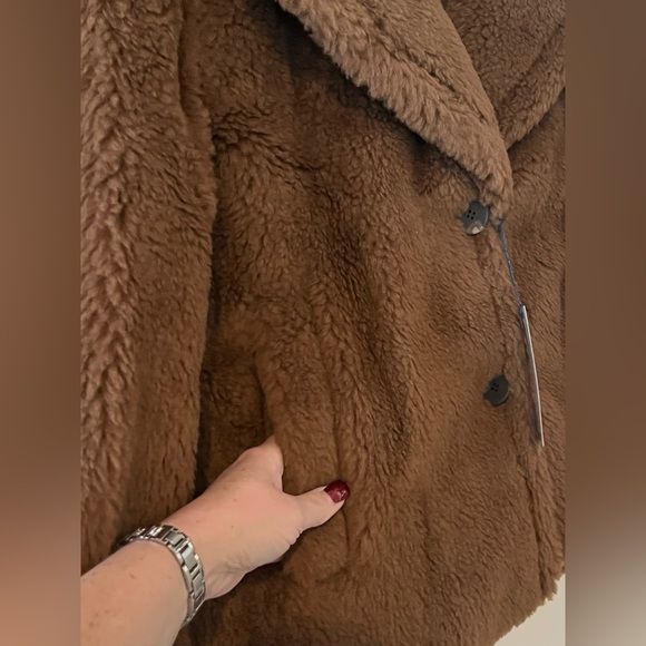 Cole Haan Signature Designer Brown Faux Fur Wool Blend Coat Size XL - Picture 12 of 16